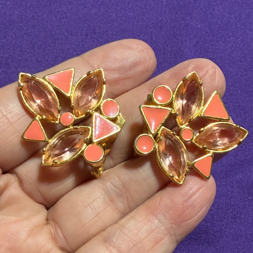 1980's YSL Yves Saint Laurent Enamel Rhinestone Clip On Earrings (1)